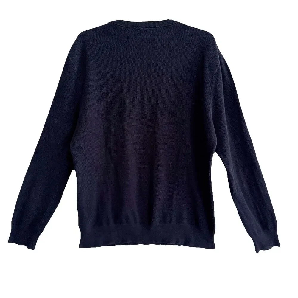 Knit for J Crew Waffle Knit Crew Neck Mens Sz L Black Cotton Textured Pullover